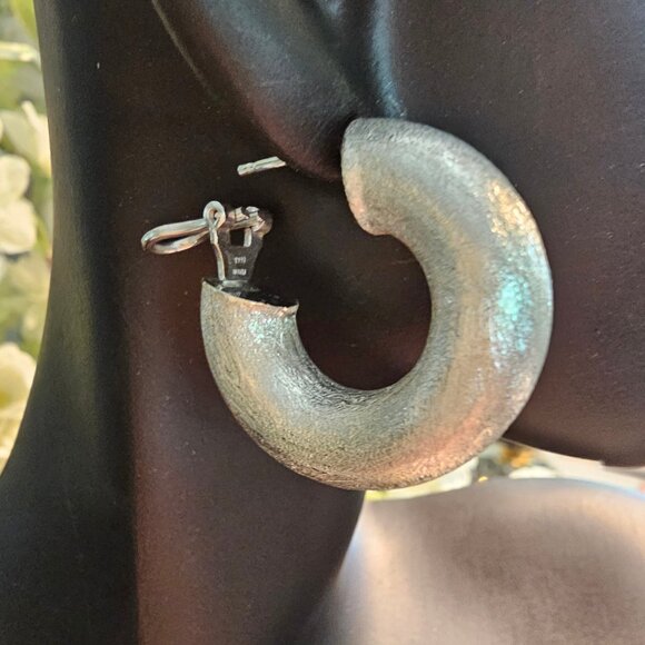 14 K White Gold, Electroform Women Earrings, Brashed, Made in Italy - Picture 1 of 14